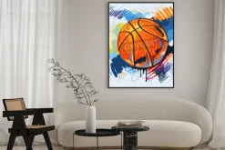 Plakat: Kolorowa grafika z piłką do koszykówki