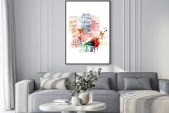 Plakat: Kolorowa ilustracja fortepianu z nutami