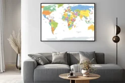 Plakat: Kolorowa mapa polityczna świata po angielsku