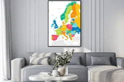 Plakat: Kolorowa mapa polityczna europy z nazwami państw