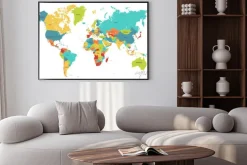 Plakat: Kolorowa mapa świata z napisami