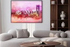 Plakat: Kolorowe artystyczne różowy new york city panorama