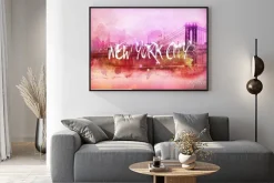 Plakat: Kolorowe artystyczne różowy new york city panorama