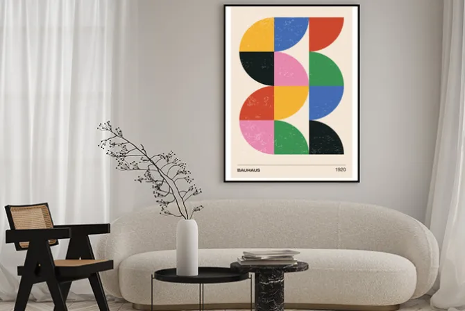 Plakat: Kolorowe formy geoemntryczna kompozycja w stylu bauhaus