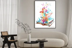 Plakat: Kolorowe motyle i ważki wylatujące z książki ilustracja