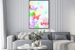 Plakat: Kolorowe motyle tle z tekstem witaj wiosnę