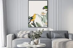 Plakat: Kolorowe papugi i egzotyczne liście