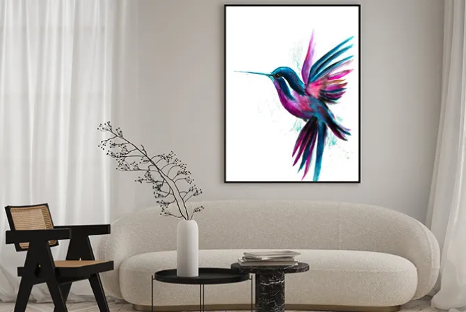 Plakat: Kolorowy koliber na białym tle w stylu akwareli