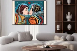 Plakat: Komiksowa para zakochanych astronautów