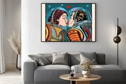 Plakat: Komiksowa para zakochanych astronautów