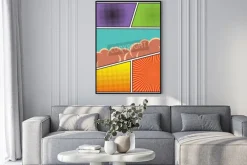 Plakat: Komiksy pop w stylu art szablon puste układ z chmurami belek