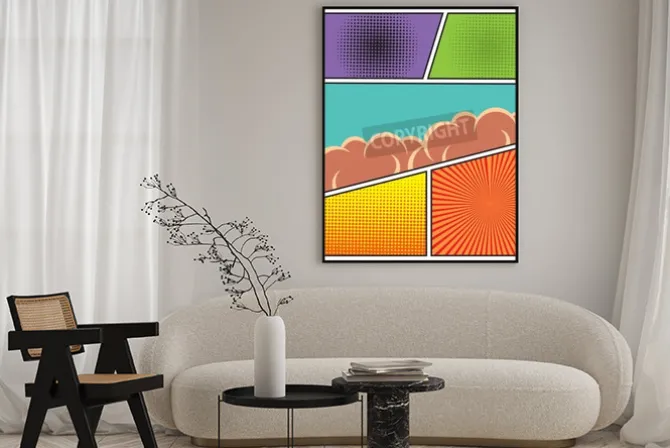 Plakat: Komiksy pop w stylu art szablon puste układ z chmurami belek