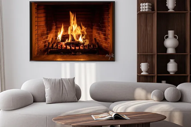 Plakat: Kominek z płonącym ogniem