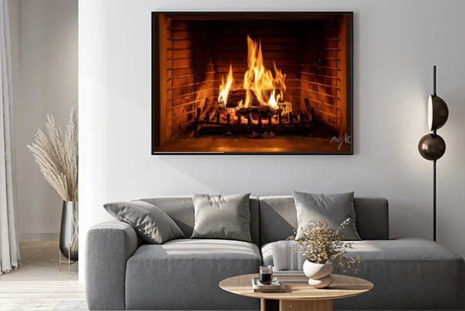 Plakat: Kominek z płonącym ogniem