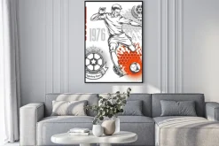 Plakat: Kompozycja z piłkarzem i napisami