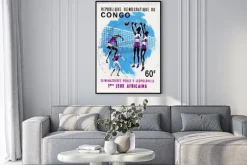 Plakat: Kongo - około 1975: stempel drukowane w kongo pokazuje sportowców