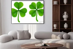 Plakat: Koniczyna pozostawia kroplami rosy. szczęście koniczynę. cztery