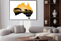 Plakat: Kontur australii z krajobrazem w środku