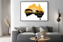 Plakat: Kontur australii z krajobrazem w środku