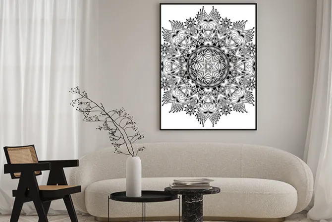 Plakat: Koło koronki, ozdobne okrągłe serwetka wzór geometryczny, czarny