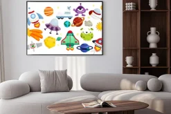 Plakat: Kosmiczne symbole na białym tle