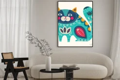 Plakat: Kot w folkowym stylu