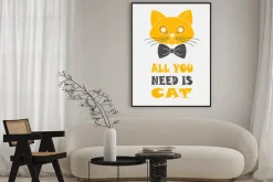 Plakat: Kot w muszce i napis