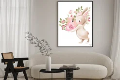 Plakat: Królik z dużym bukietem kwiatów