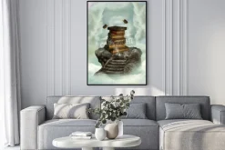 Plakat: Książki na niebie na kamiennej klatce schodowej