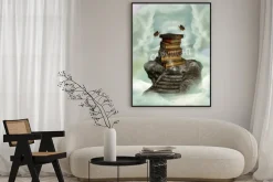 Plakat: Książki na niebie na kamiennej klatce schodowej