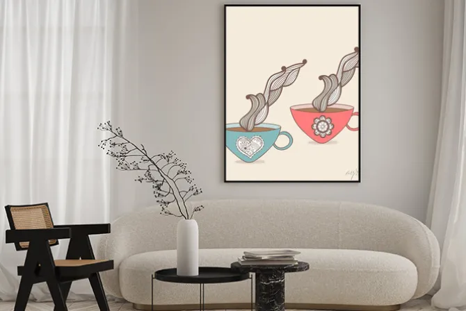 Plakat: Kubek kawy i herbaty z kwiatowym wzorem. background cup. hot