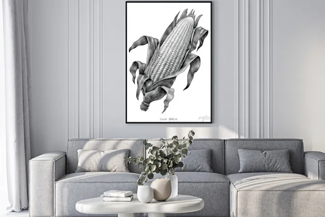 Plakat: Kukurydzana ręka rysuje rocznika rytownictwa ilustrację