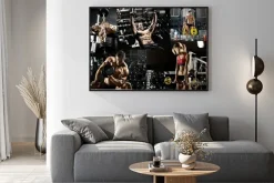 Plakat: Kulturyści podczas wykonywania ćwiczeń na siłowni