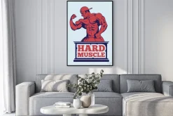 Plakat: Kulturysta fitness model stwarzające logo. godło mięśni człowieka