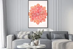 Plakat: Kwiat lotosu akwarela czerwony wzór na białym tle