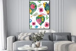 Plakat: Kwiatowe balony i serca z ptaszkami dla dzieci