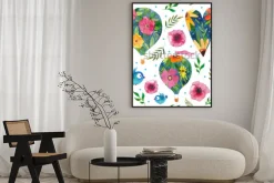 Plakat: Kwiatowe balony i serca z ptaszkami dla dzieci