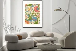 Plakat: Kwiatowy wzór z elementami liści w stylu william morris