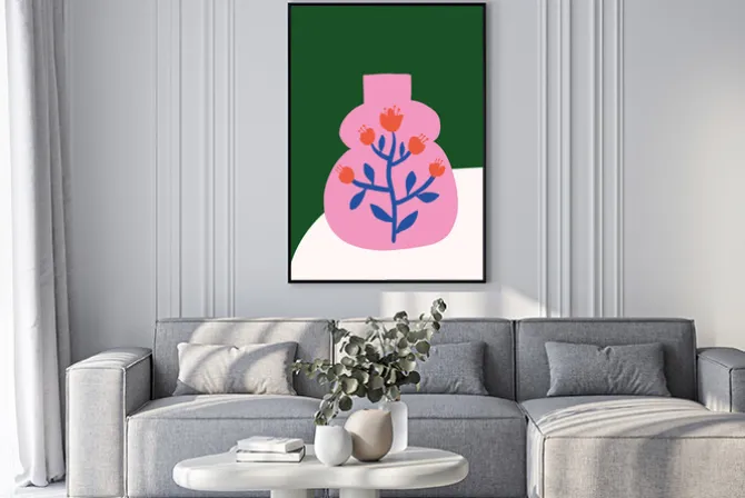 Plakat: Kwiaty i różowy wazon ilustracja