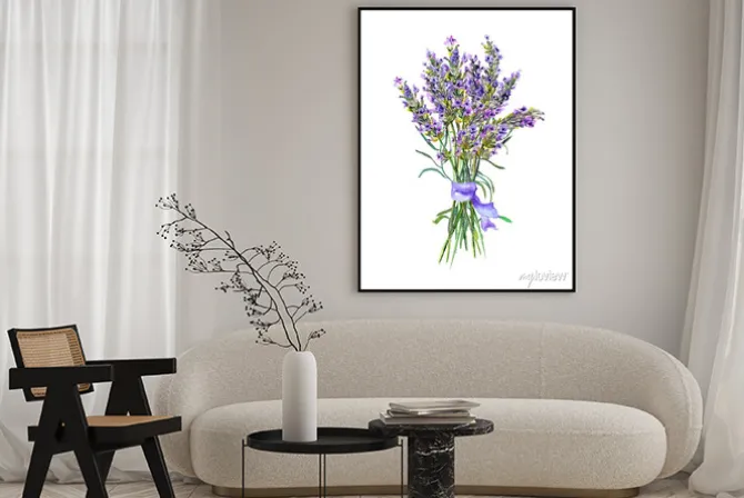 Plakat: Kwiaty lawendy grona. akwarela