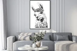 Plakat: Lama/alpaca. sticker on the wall in the form of an outline, hand-drawn