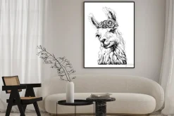 Plakat: Lama/alpaca. sticker on the wall in the form of an outline, hand-drawn