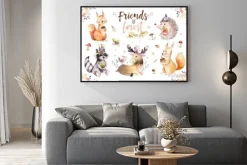 Plakat: Leśne zwierzęta na bajkowej ilustracji