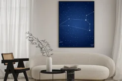 Plakat: Leo gwiazdozbiór zodiakalny na rozgwieżdżone niebo