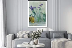 Plakat: Letnie zioła i kwiaty na drewnianym stole