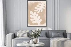 Plakat: Liście na beżowym tle w stylu akwareli