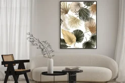 Plakat: Liście palm w beżowej i oliwkowej kolorystyce