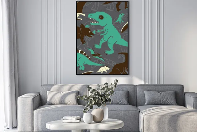 Plakat: Śliczne dinozaury bezszwowe wzór