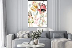 Plakat: Śliczne zwierzęta gospodarskie akwarela z kraju dziewczyny z