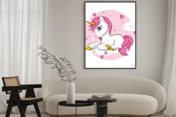 Plakat: Śliczny magiczny jednorożec. projektowanie wektora na bia? ym